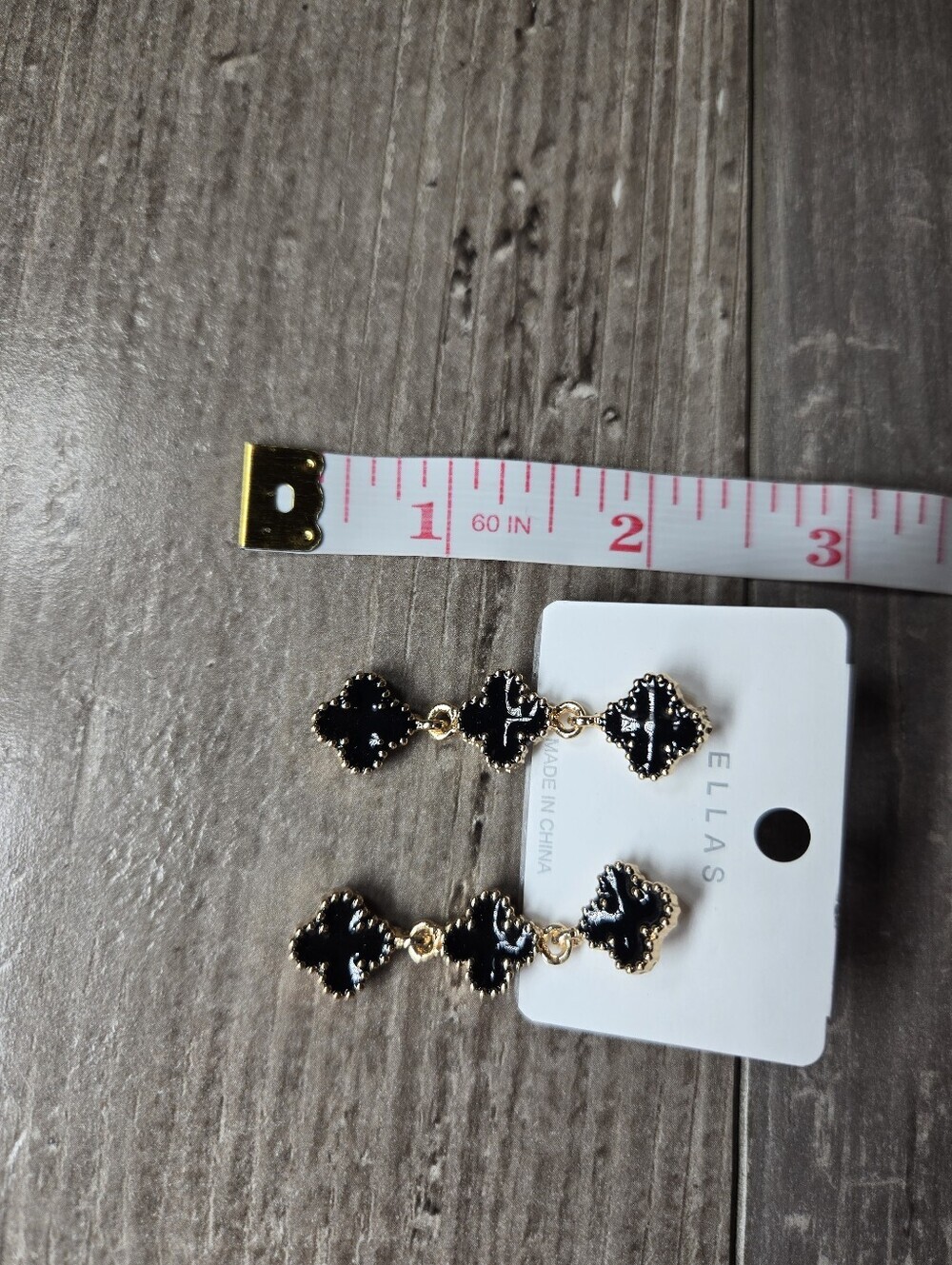 NWT ELLAS Black and Gold Clover Drop Earrings - Picture 14 of 16